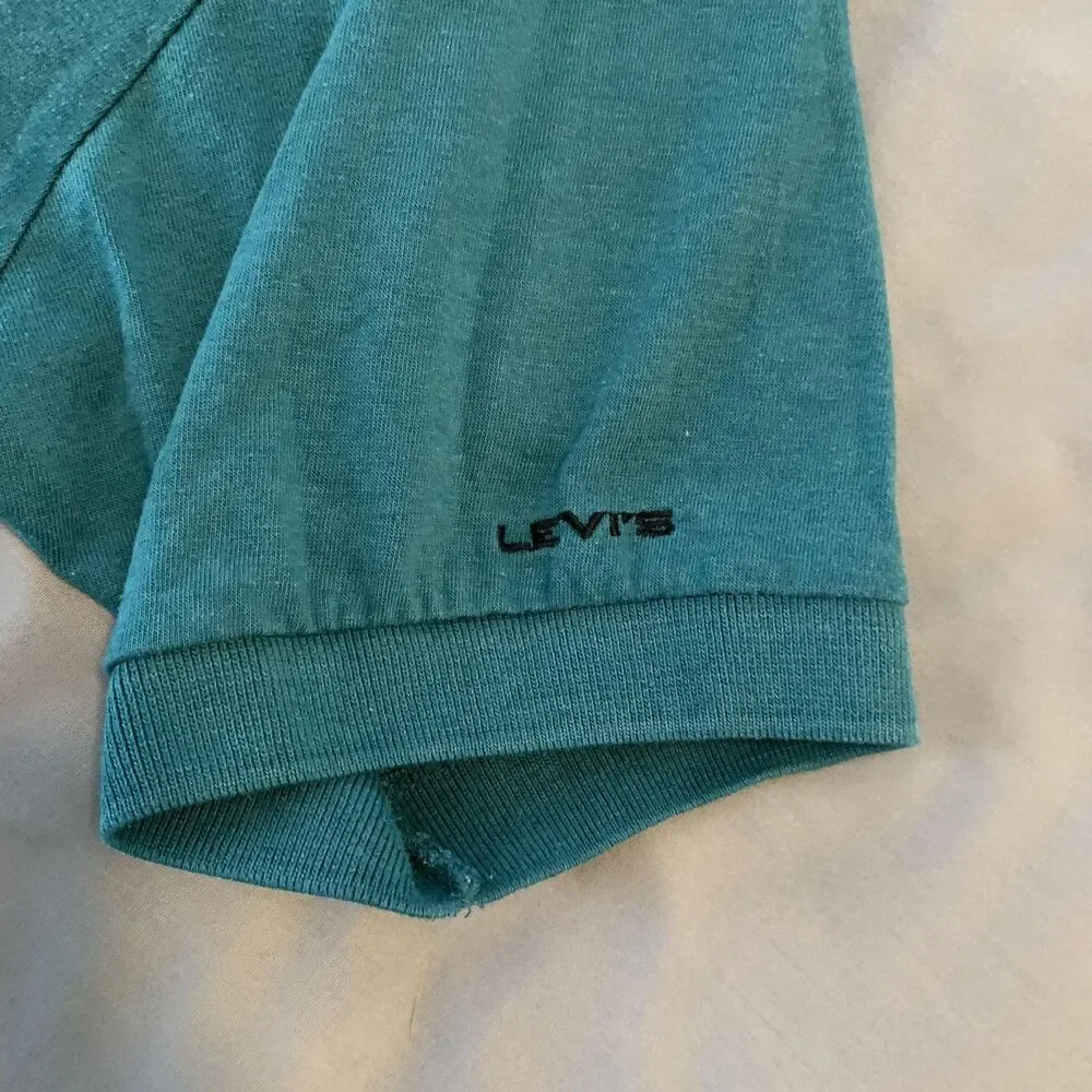 Vintage Levi's Polo Shirt Mens XL Teal Green Solid Knit Classic Casual‎ 80s 90s